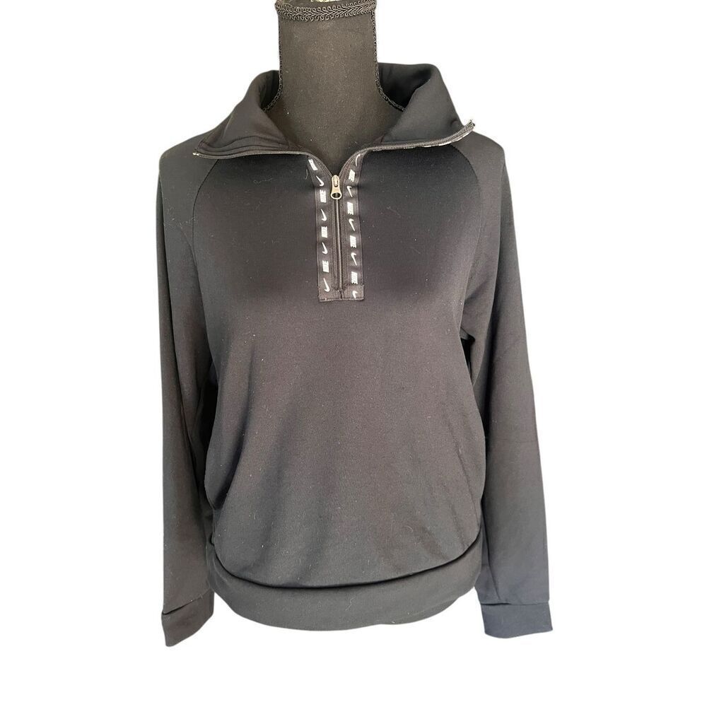 Nike Women’s Small Jacket Fleece 1/4 Zip Pullover Black Swoosh Ribbon On Zipper